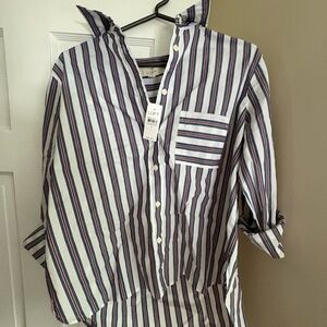 LOFT Blue and Red Striped Shirt